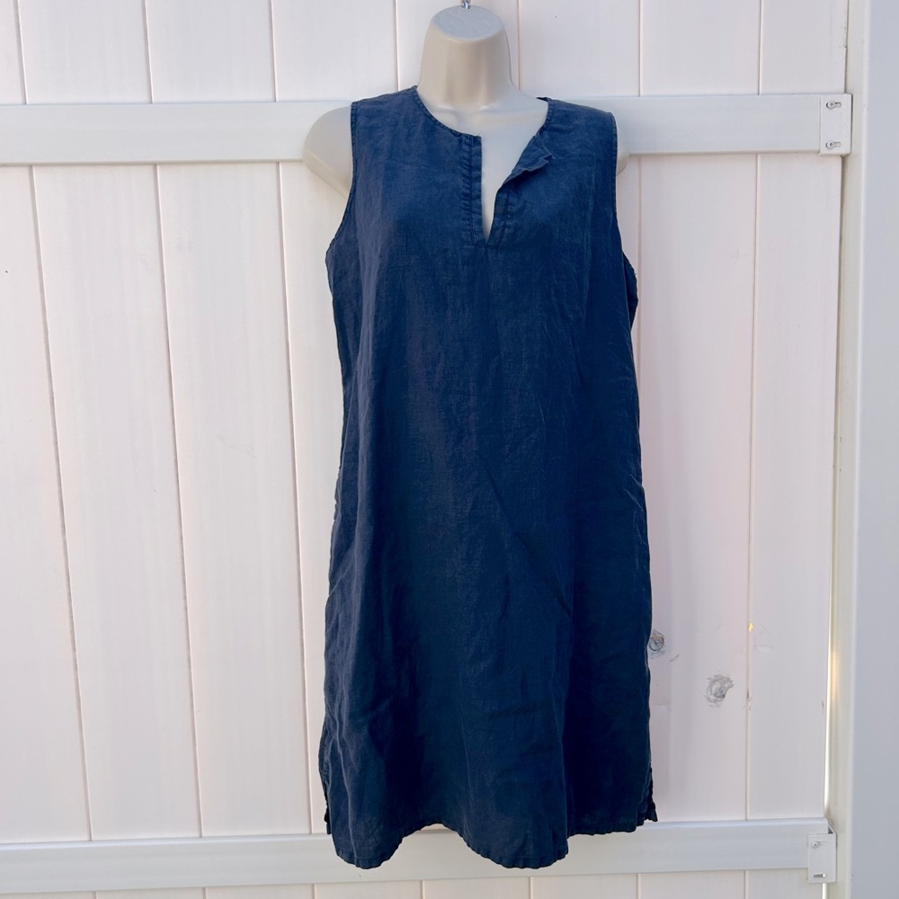 Tommy Bahama Sleeveless Linen Dress in Denim Blue with Pockets | Size Small